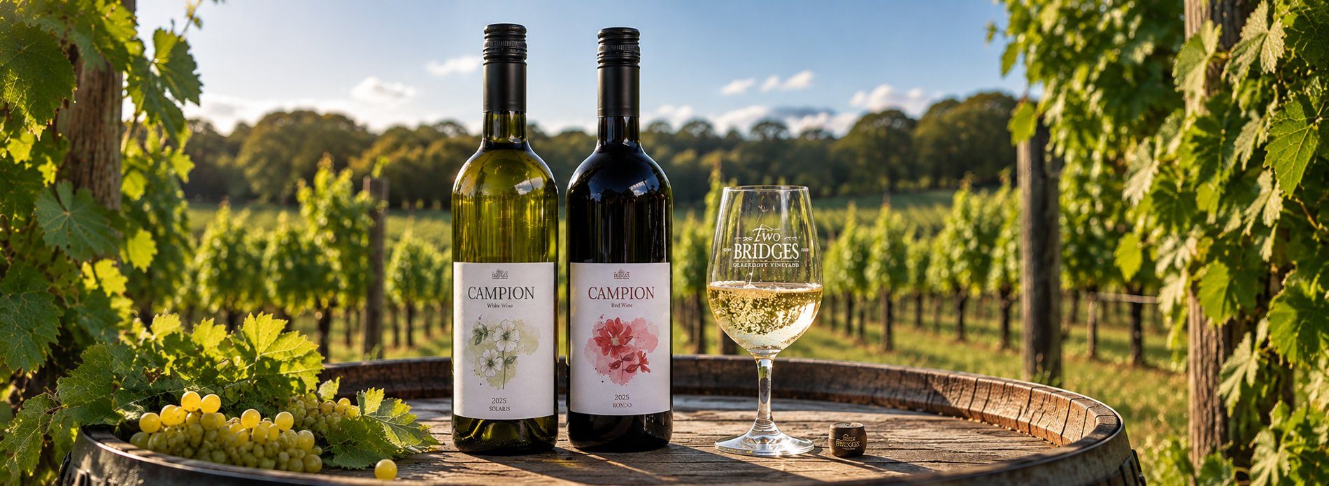Campion Red and Campion White wine bottles