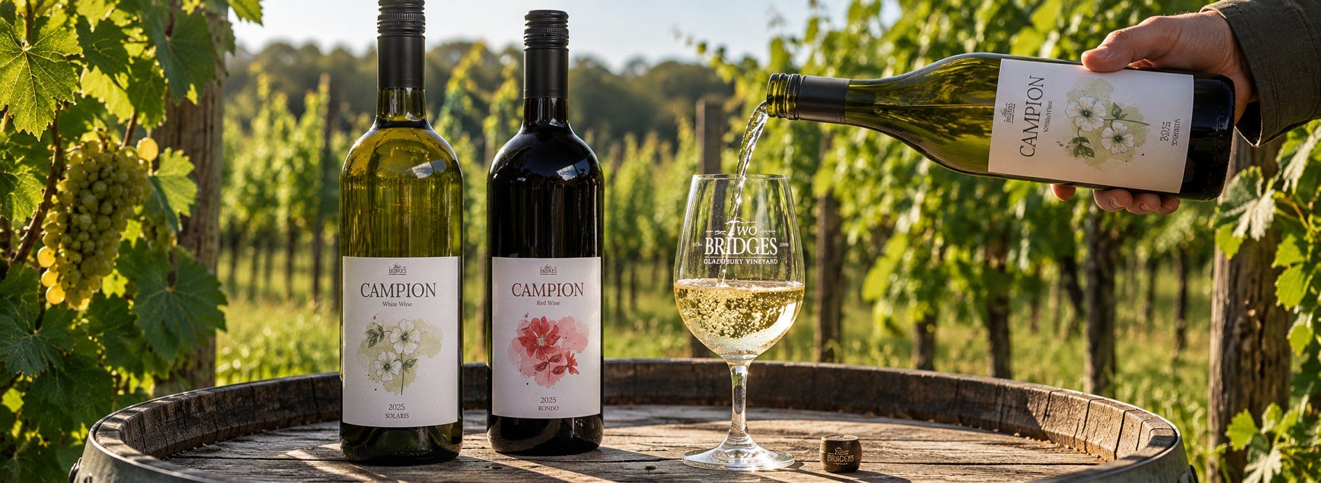 Pouring a glass of Campion at Two Bridges