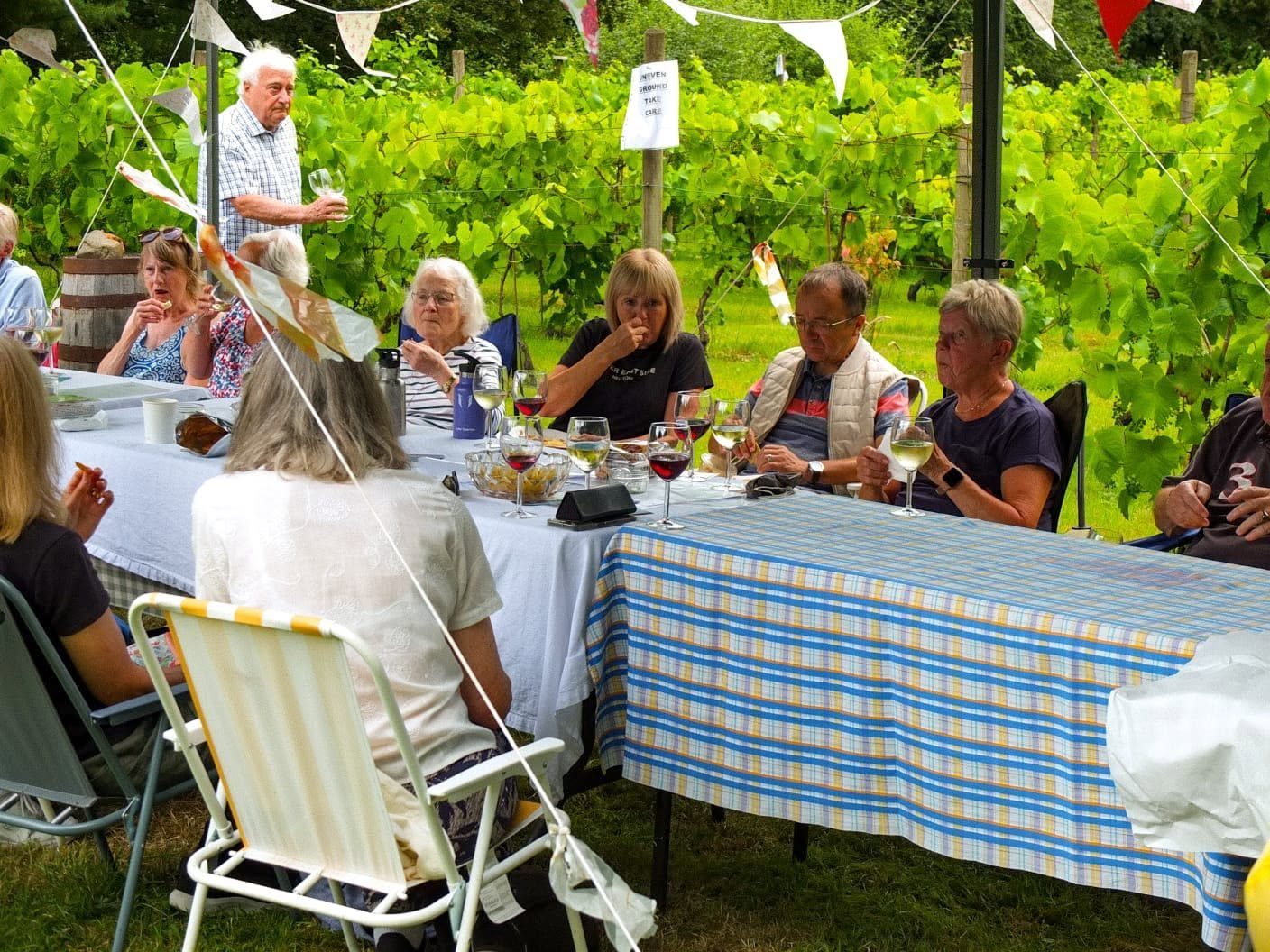 Wine tasting under the marquee